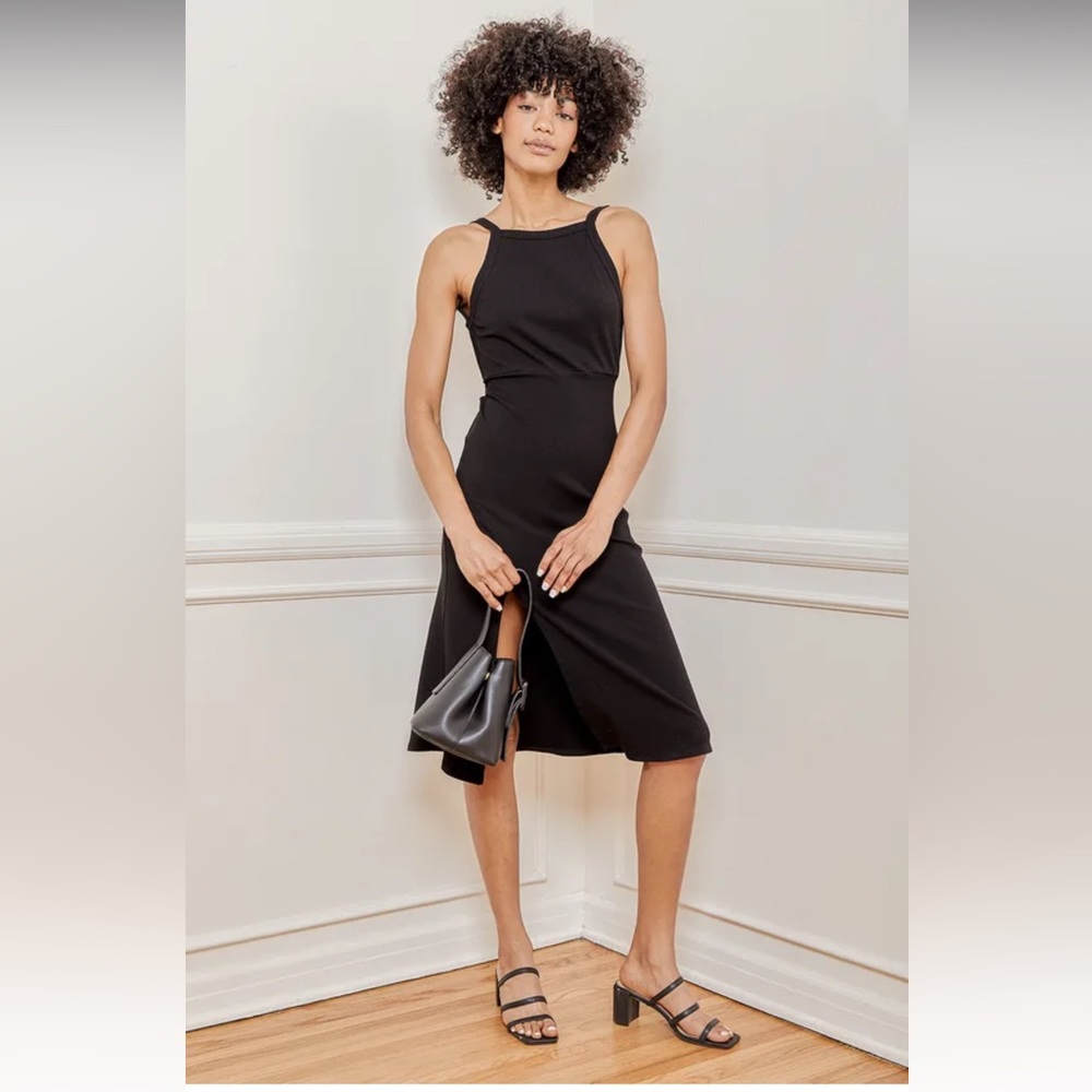 Lulus It's Serendipity Black Ribbed Backless Midi Dress
